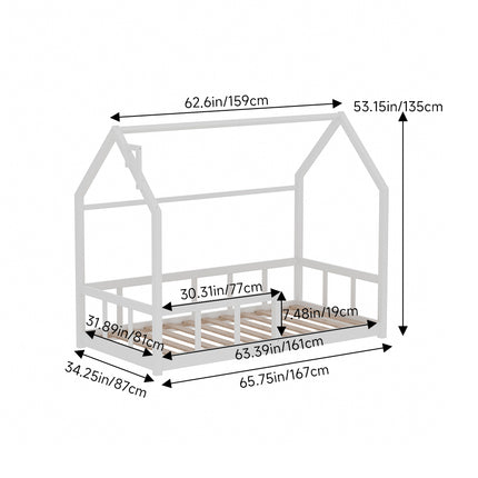 White Wooden House Shape Kids Bed Frame