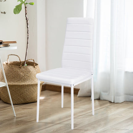 Set of 2 PU Leather Padded Seat Metal Legs Dining Chair White