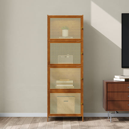 4-Tier Narrow Bookcase Storage Cabinet with Doors
