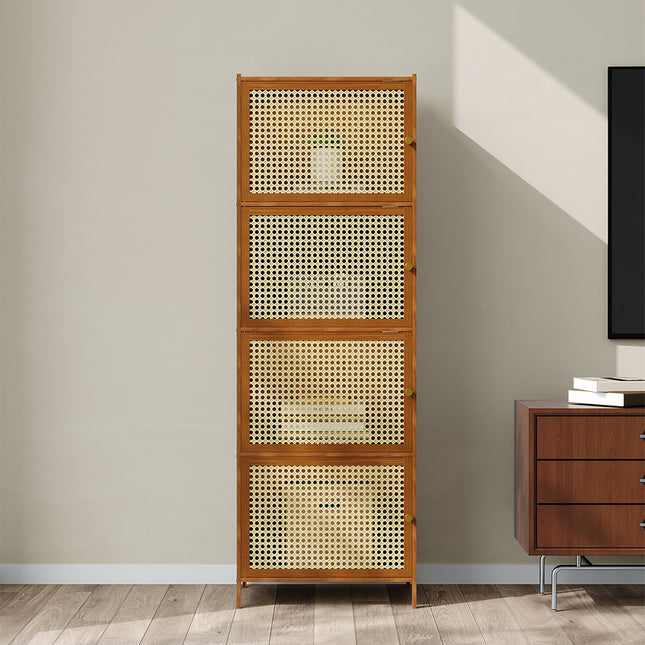 4-Tier Narrow Bookcase Storage Cabinet with Doors