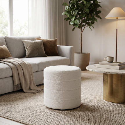 Round Teddy Fleece Upholstered Footstool