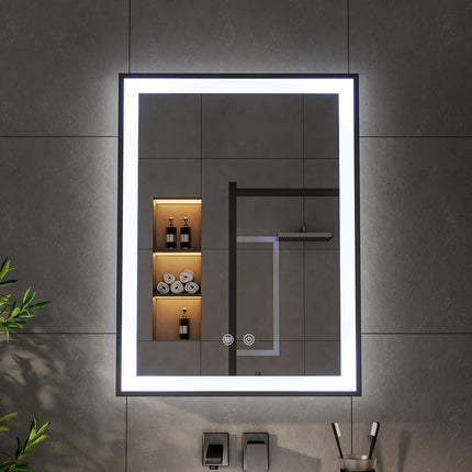 Single Door Fog Free Black Edge LED Bathroom Mirror Cabinet 45x60cm