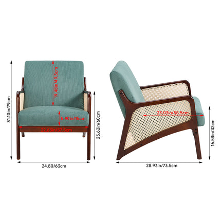 Corduroy Armchair with Rattan Armrest