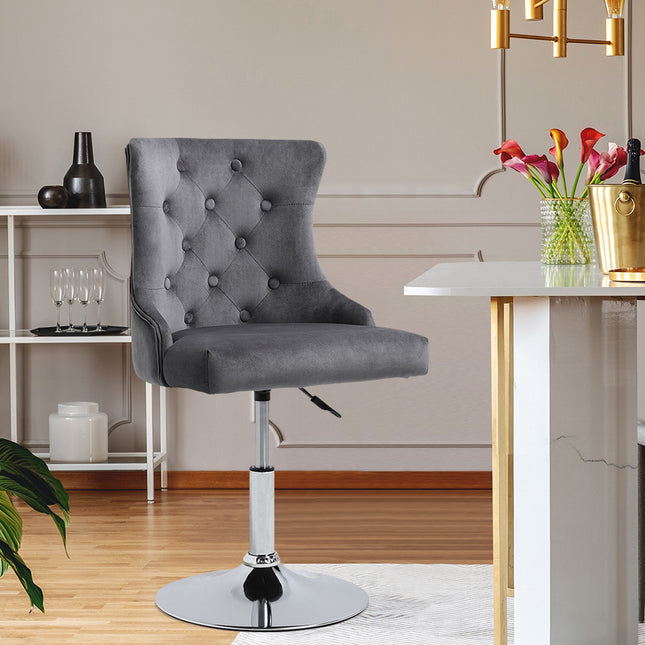 Velvet Swivel Adjustable Bar Stool with Chrome Base Grey