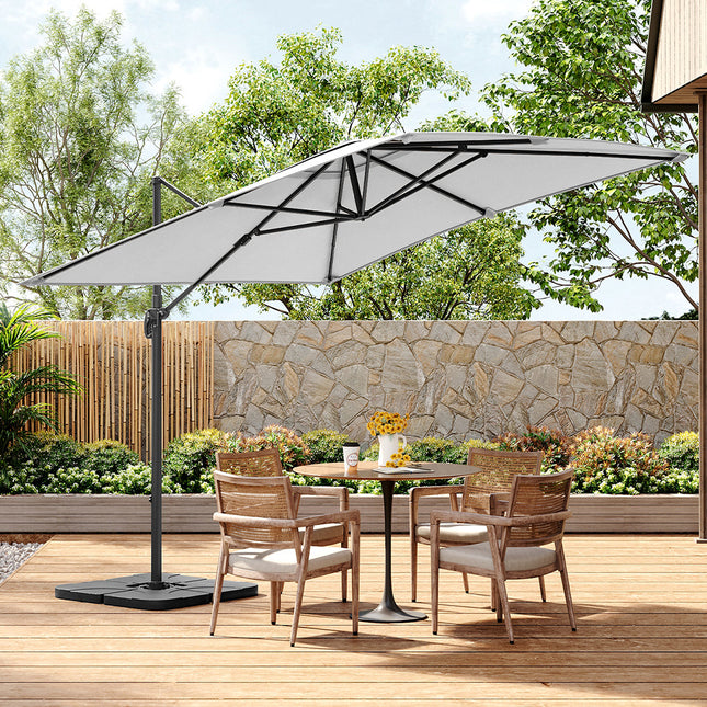 3M Large Garden Roma Tilting Aluminium Cantilever Parasol With Petal Base, Light Grey