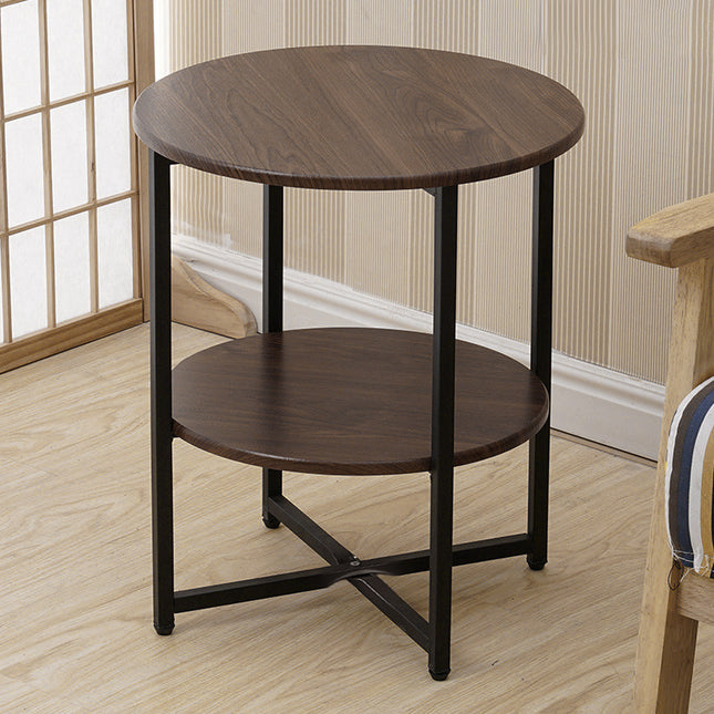 Walnut Small Round Coffee Table with 2 Tier