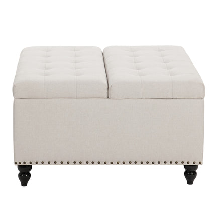 Square Linen Upholstered Storage Ottoman with Lift-Top & Flip Design
