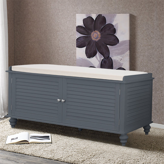 Grey Shutter Door Shoe Cabinet Storage Bench 120x49cm