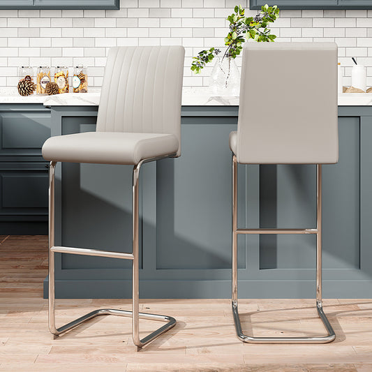 2 Pcs White PU Leather Bar Stools with Backrest for Pub Dining Room