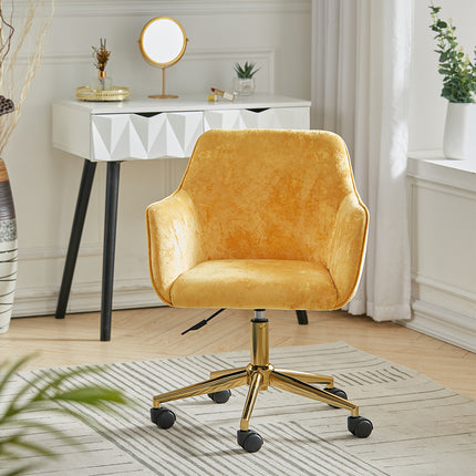 Velvet Upholstered Home Office Swivel Task Chair Yellow