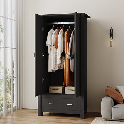 Modern Double-Door Wardrobe with Drawer & Hanging Rail