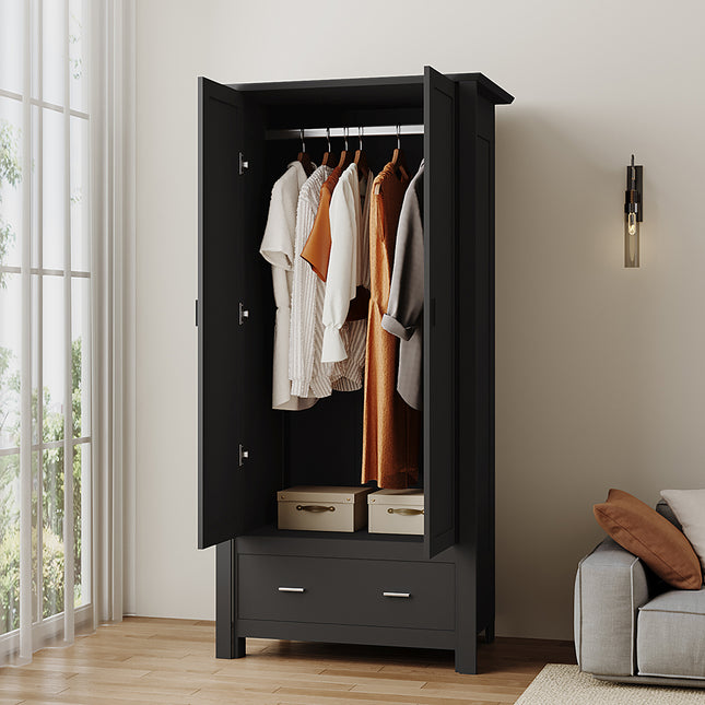 Modern Double-Door Wardrobe with Drawer & Hanging Rail