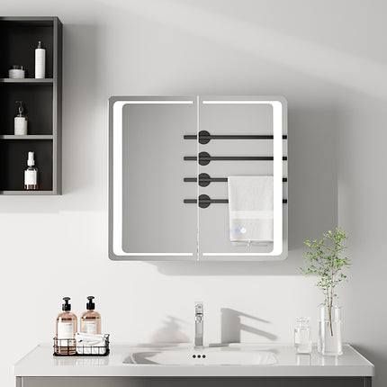 Double-Door Bathroom Mirror Cabinet with LED Lighting