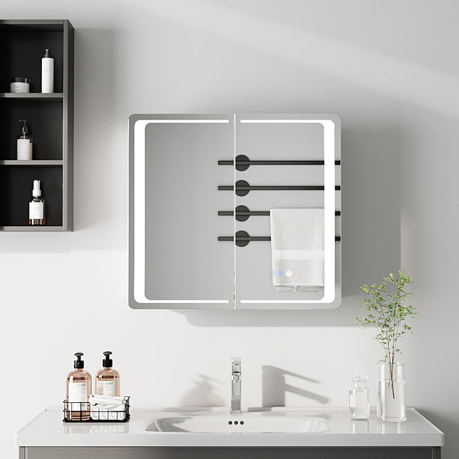 Double-Door Bathroom Mirror Cabinet with LED Lighting