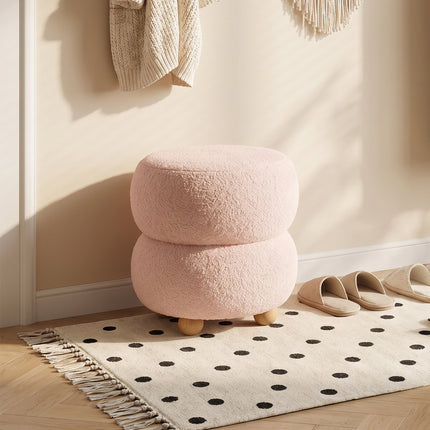 Round Teddy Fleece Upholstered Footstool