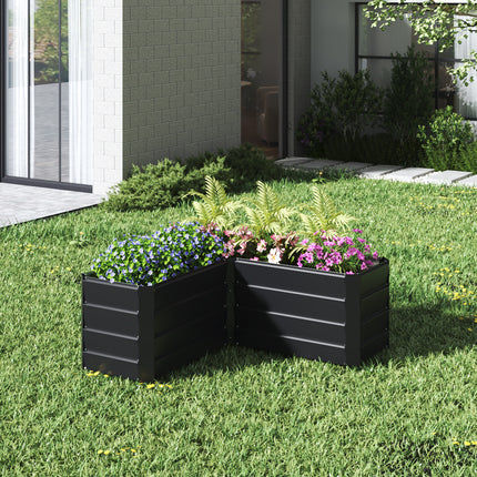 Outdoor Metal L-Shaped Raised Garden Bed