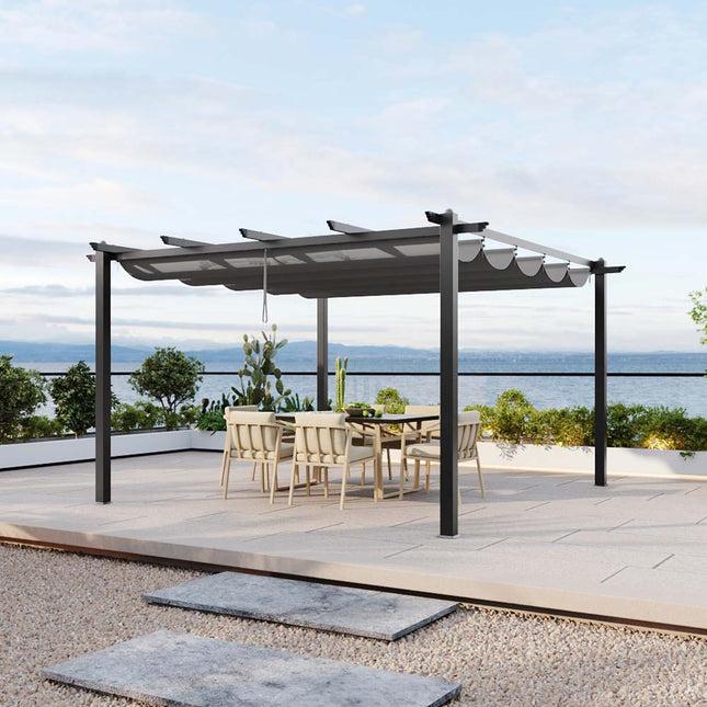 13x13ft Aluminium Pergola with Retractable Roof