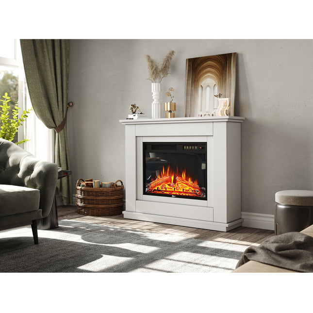 39 Inch Electric Fireplace with White Wooden Mantel