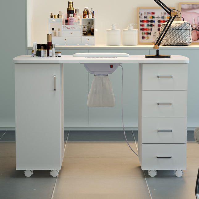 White Manicure Table with Dust Collector and Wrist Cushion