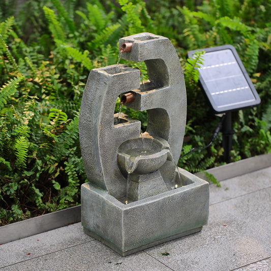 Grey Solar Resin Water Fountain with Light