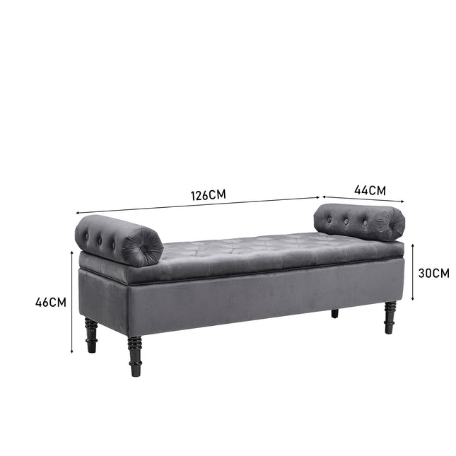 Grey Flip Top Storage Bench with Side Arms 126x46cm