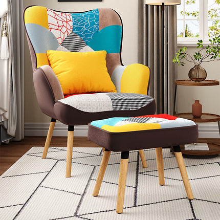 Upholstered Wingback Armchair with Footrest and Cushion