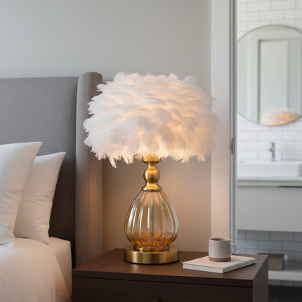 Glass & Iron Table Lamp with 12W Bulb