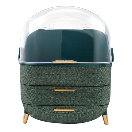Countertop Portable Oval Makeup Storage Box with Transparent Cover