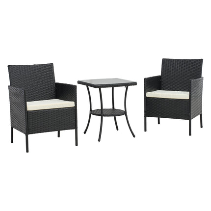 3-Piece PE Rattan Garden Furniture Bistro Set