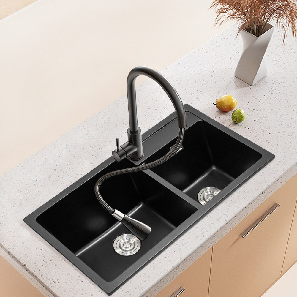 Black Undermount Quartz Kitchen Sink Bathroom Sink with Double Bowl
