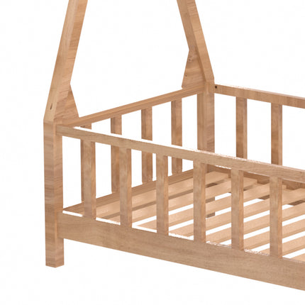 Premium Wood Kids House Bed Frame with Fence