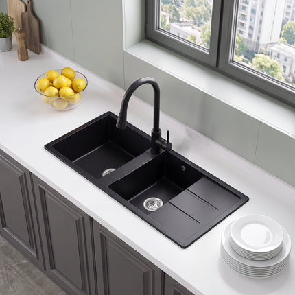 Double Bowl Quartz Resin Composite Kitchen Sink with Waste Kit