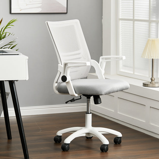 Mesh Office Chair Ergonomic Design with White Flip up Armrests, Grey