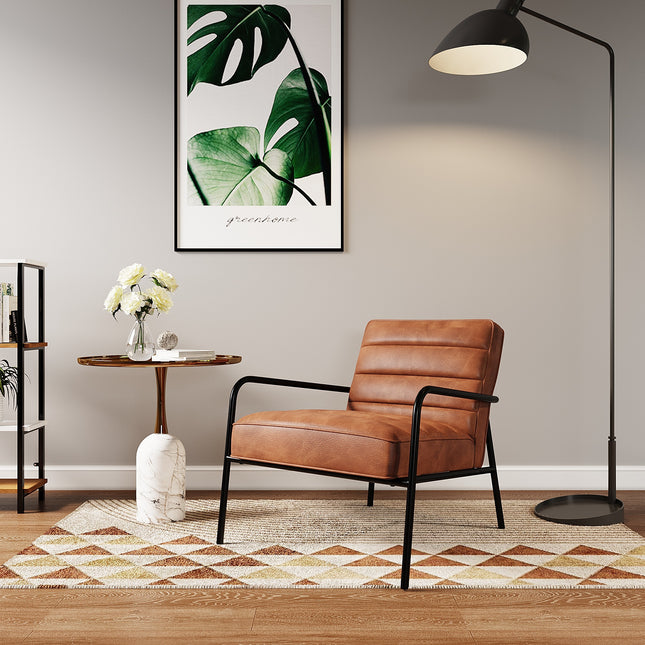 Comfortable PU Leather-padded Accent Armchair Featuring with Metal Frame Brown 72cm