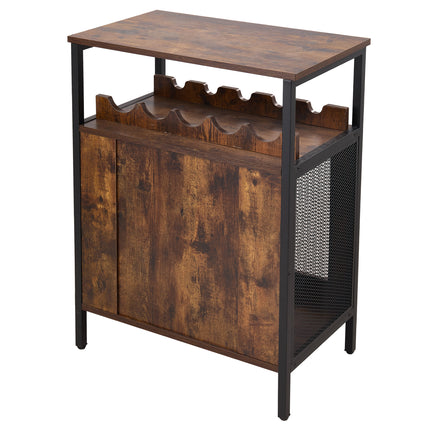 Wooden Wine Bar Cabinet with Wine Rack and Stemware Holders