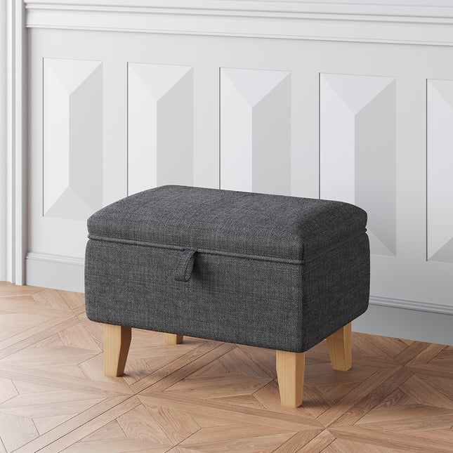 Linen Upholstered Storage Ottoman Footstool