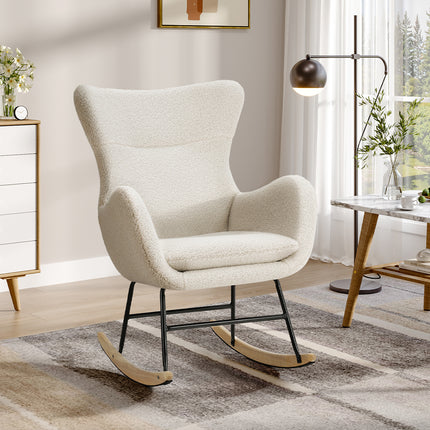 Comfy Sherpa Upholstered Rocking Accent Chair with High Backrest and Armrests