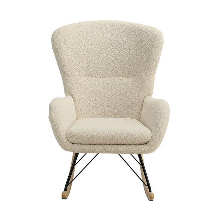 Beige Faux Wool Upholstered Rocking Chair
