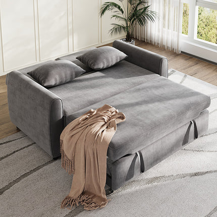 Grey Convertible Sofa Bed with 2 Pillows