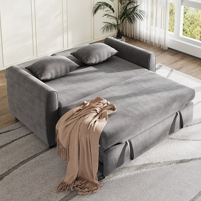 Grey Convertible Sofa Bed with 2 Pillows