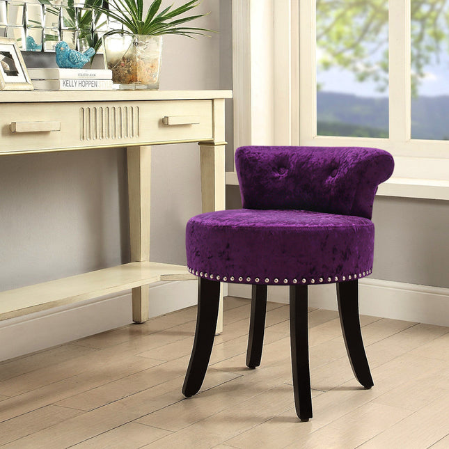 Purple Velvet Bedroom Chair Makeup Vanity Padded Dressing Stool