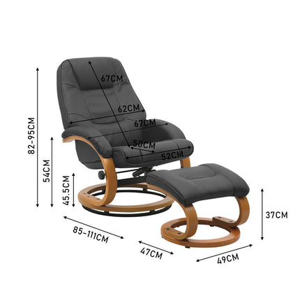 Black PU Leather Swivel Office Armchair with Footstool