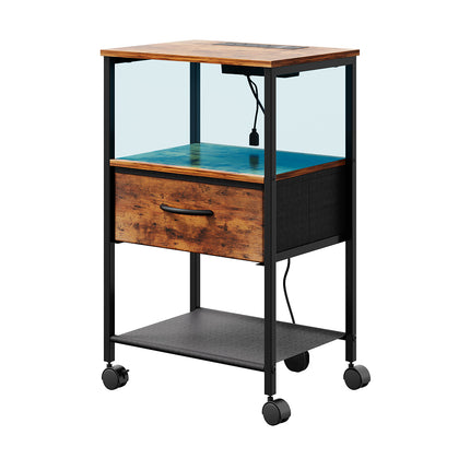 Nightstand Bedside Table with Charging Station and LED Lights