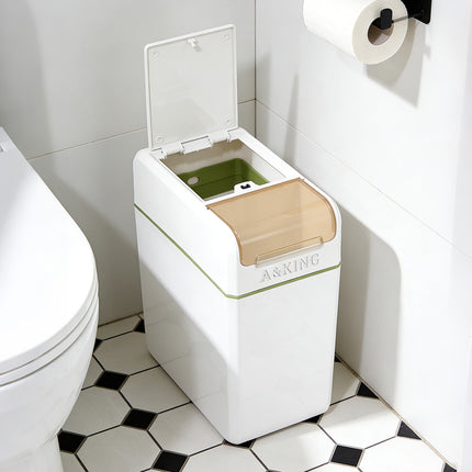 18L Slim Rubbish Bin With Press-Top Lid for Kitchen Bathroom