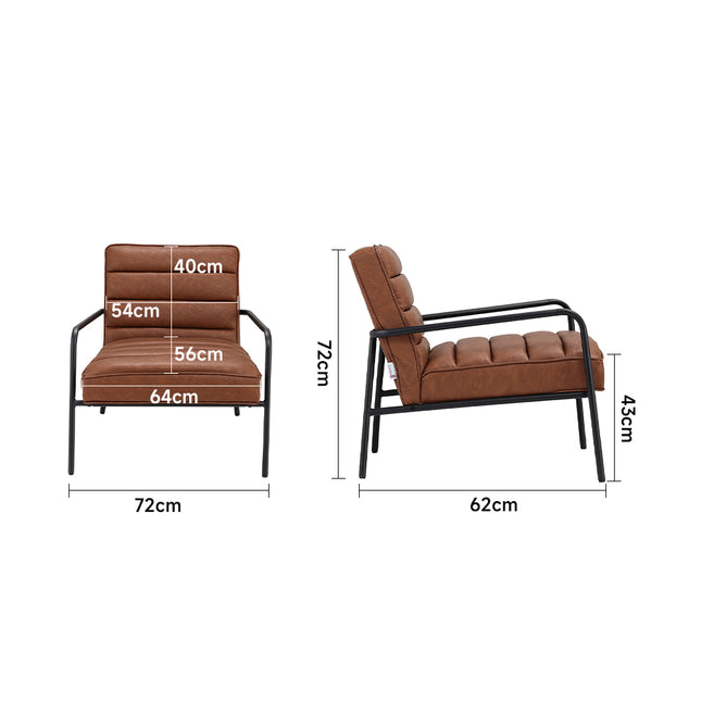 Comfortable PU Leather-padded Accent Armchair Featuring with Metal Frame Brown 72cm