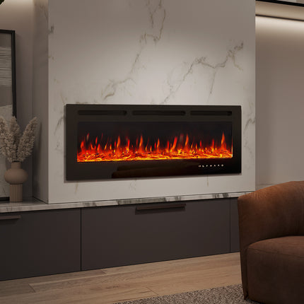 60 Inch Recessed & Wall Mounted Electric Fireplace with Remote