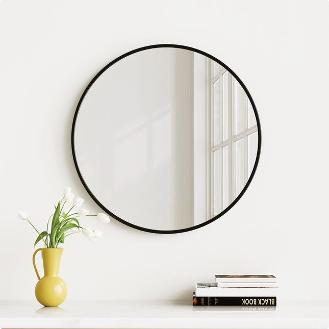 50cm Nordic Round Bathroom Mirror with Black Frame