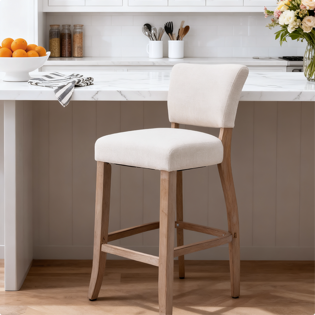Set of 2 Height Linen Bar Stool for Kitchen, 105cm H Beige