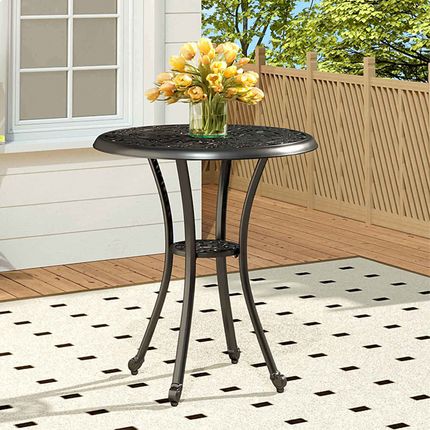 Black Round Patio Dining Table with Umbrella Hole 68x73cm H