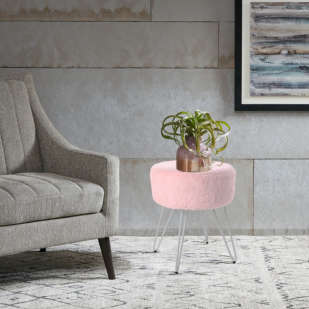 35 cm Round Fuzzy Ottoman Vanity Stool Bathroom Deco